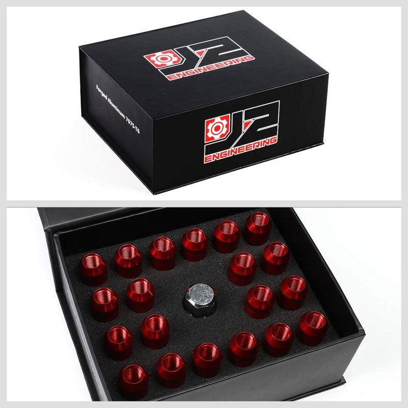 J2 Aluminum Red Open Top Acorn Tuner M12 x 1.50 20MM OD/60MM Height Lug Nuts-Car & Truck Wheels-BuildFastCar
