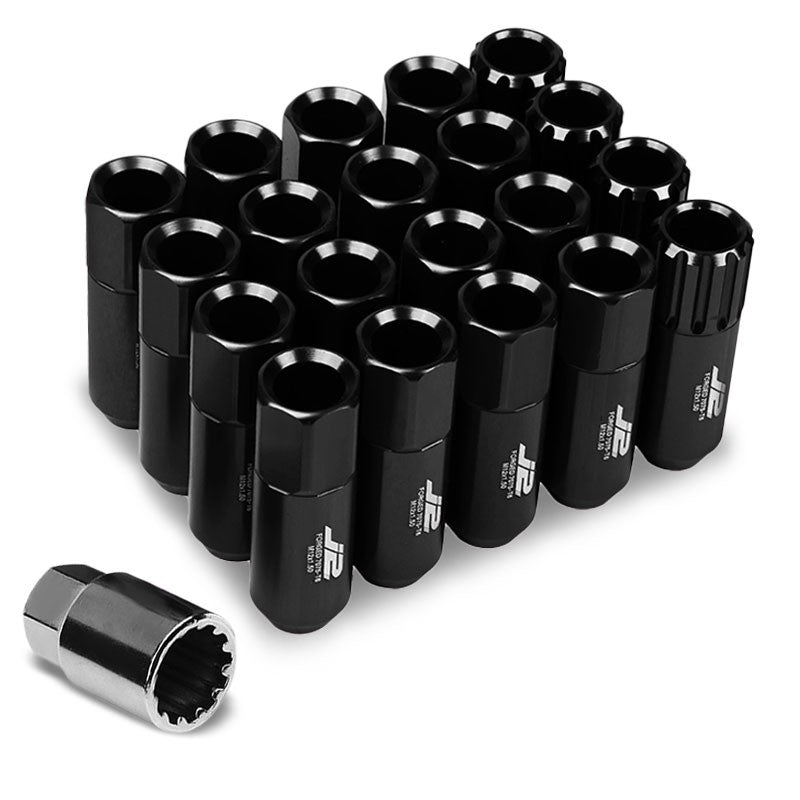 J2 Black Open End Acorn Tuner M12 x 1.50 20MM OD/60MM 16 Lug Nuts+4 Lock Nuts-Car & Truck Wheels-BuildFastCar