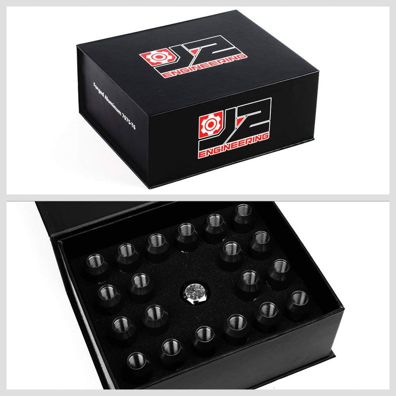 J2 Black Open End Acorn Tuner M12 x 1.50 20MM OD/60MM 16 Lug Nuts+4 Lock Nuts-Car & Truck Wheels-BuildFastCar
