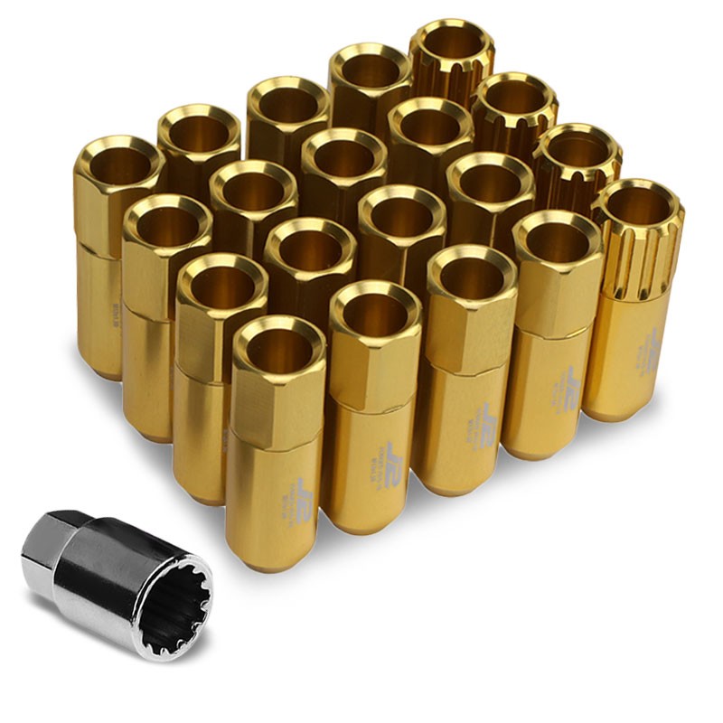 J2 Gold Open End Acorn Tuner M12 x 1.50 20MM OD/60MM 16 Lug Nuts+4 Lock Nuts-Car & Truck Wheels-BuildFastCar