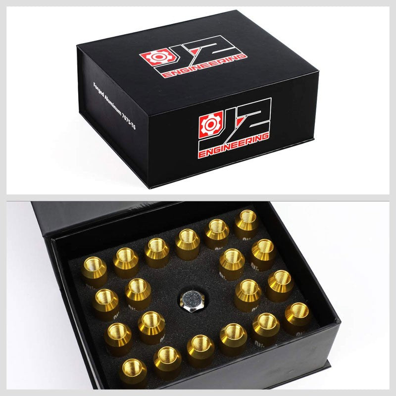 J2 Gold Open End Acorn Tuner M12 x 1.50 20MM OD/60MM 16 Lug Nuts+4 Lock Nuts-Car & Truck Wheels-BuildFastCar