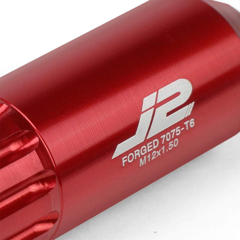 J2 Red Open End Acorn Tuner M12 x 1.50 20MM OD/60MM 16 Lug Nuts+4 Lock Nuts-Car & Truck Wheels-BuildFastCar