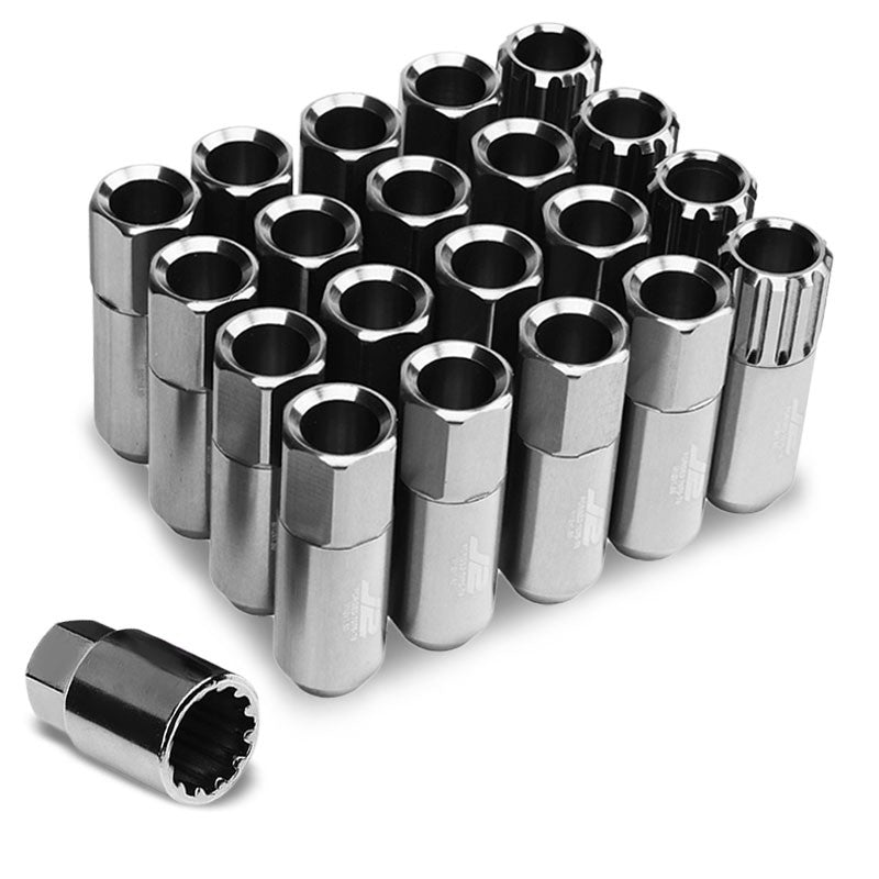 J2 Silver Open End Acorn Tuner M12 x 1.50 20MM OD/60MM 16 Lug Nuts+4 Lock Nuts-Car &amp; Truck Wheels-BuildFastCar