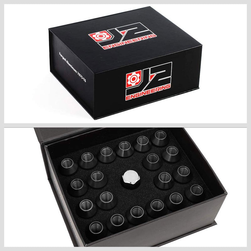 J2 Aluminum Black Open End Spline Acorn M12 x 1.50 25MM OD/50MM Height Lug Nuts-Car & Truck Wheels-BuildFastCar