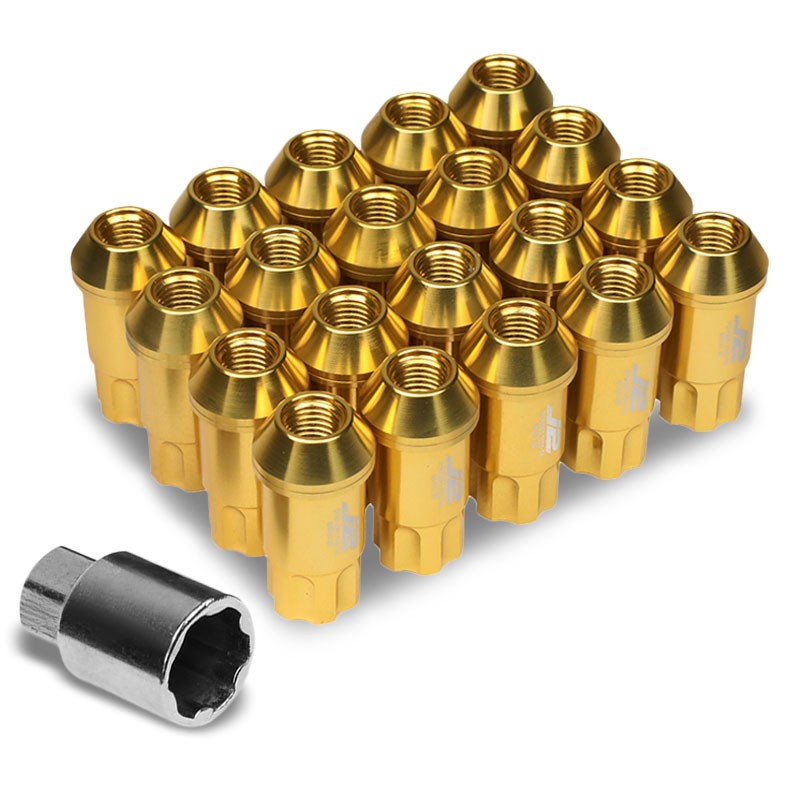 J2 Aluminum Gold Open End Spline Acorn M12 x 1.50 25MM OD/50MM Height Lug Nuts-Car & Truck Wheels-BuildFastCar