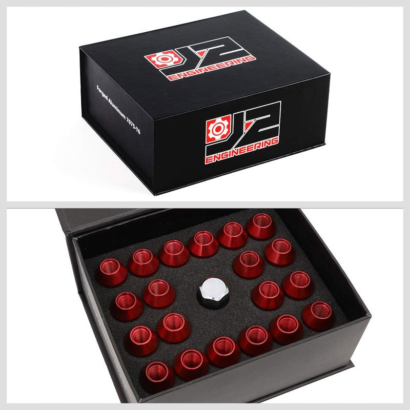 J2 Aluminum Red Open End Spline Acorn M12 x 1.50 25MM OD/50MM Height Lug Nuts-Car & Truck Wheels-BuildFastCar