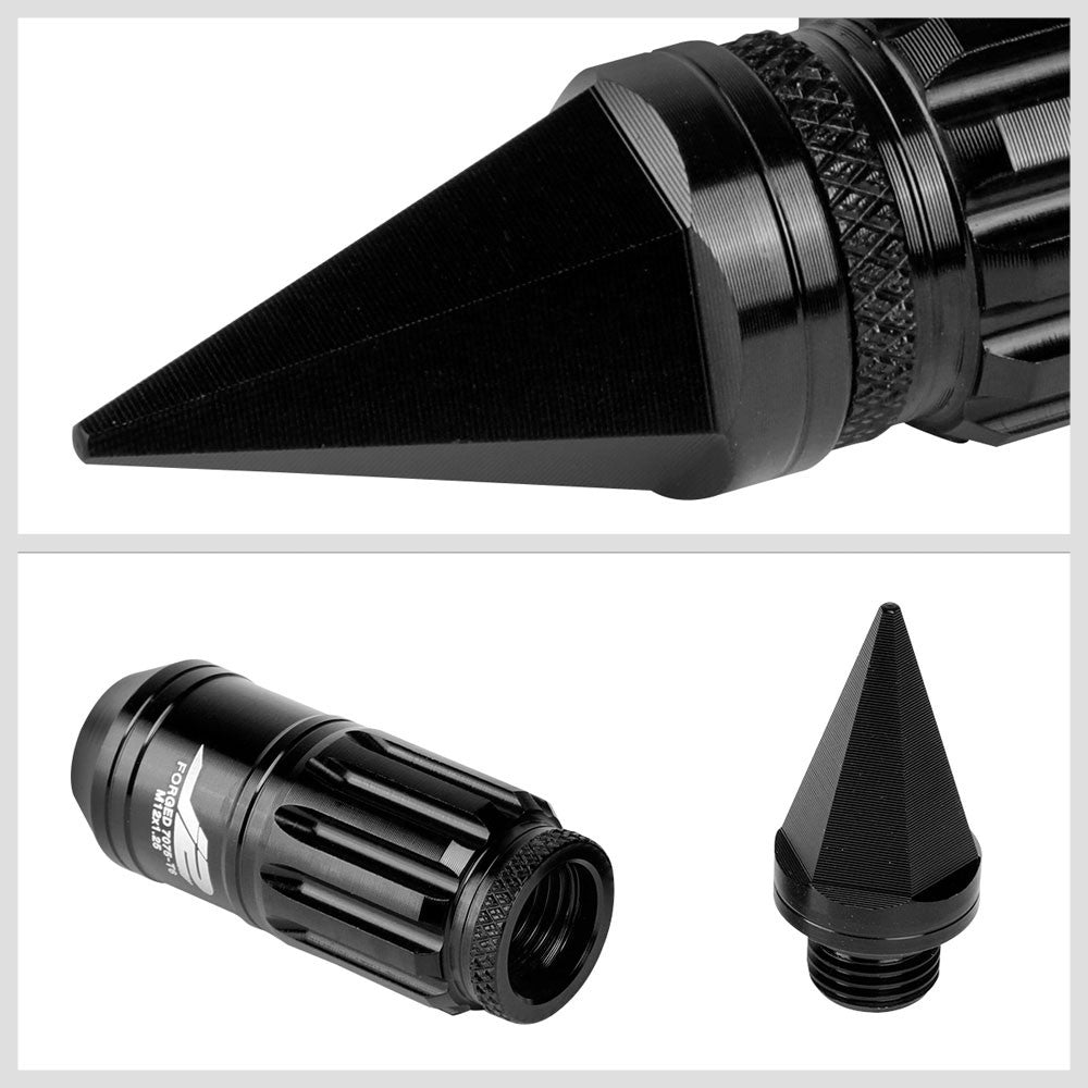 J2 Black Open Knurled End w/Spike Cap Lug Nuts Conical Seat M12x1.25 T7-012-Car & Truck Wheels-BuildFastCar