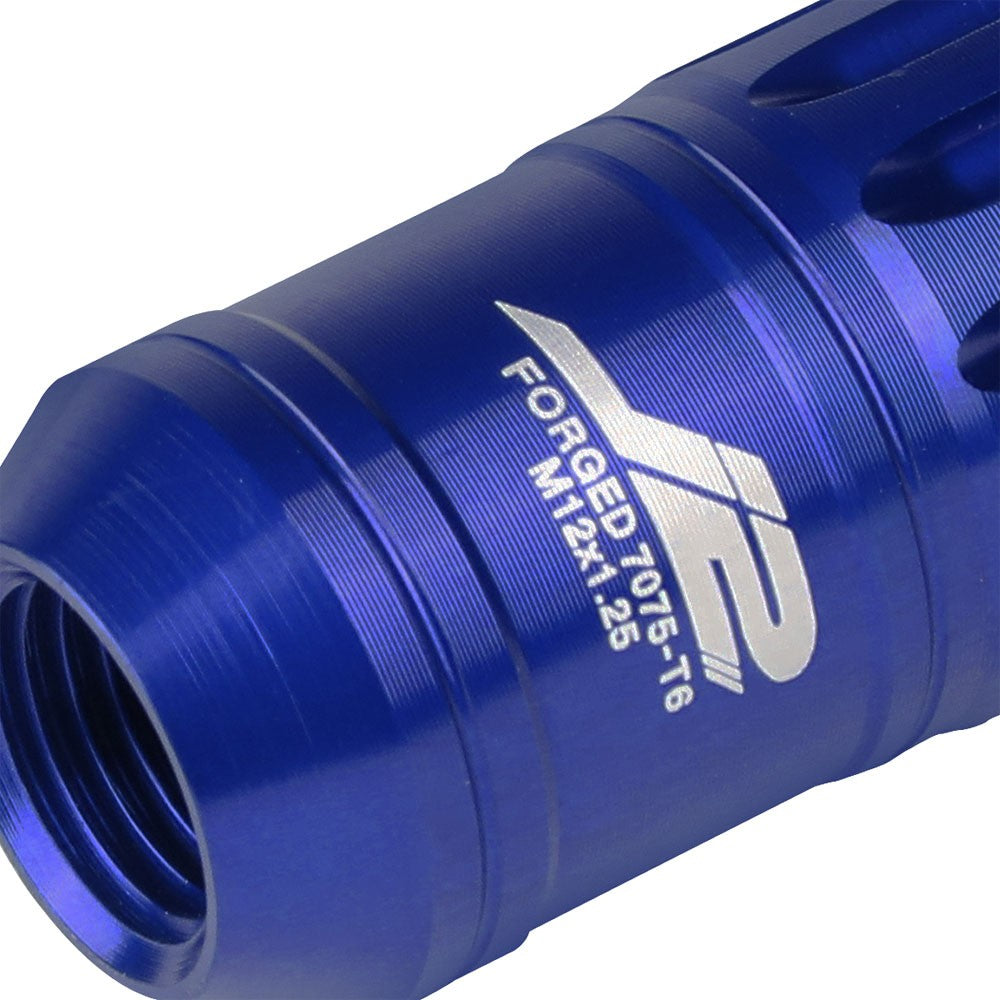 J2 Blue Open Knurled End w/Spike Cap Lug Nuts Conical Seat M12x1.25 T7-012-Car & Truck Wheels-BuildFastCar