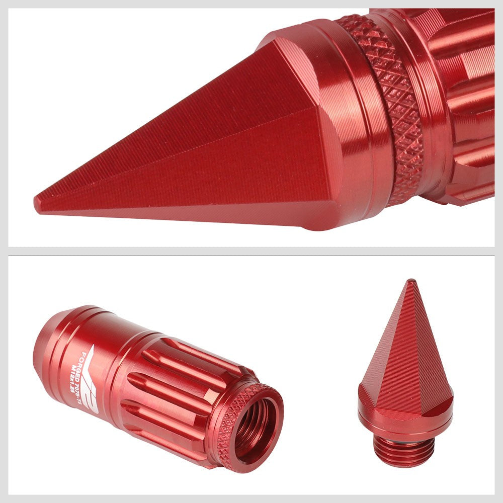 J2 Red Open Knurled End w/Spike Cap Lug Nuts Conical Seat M12x1.25 T7-012-Car & Truck Wheels-BuildFastCar