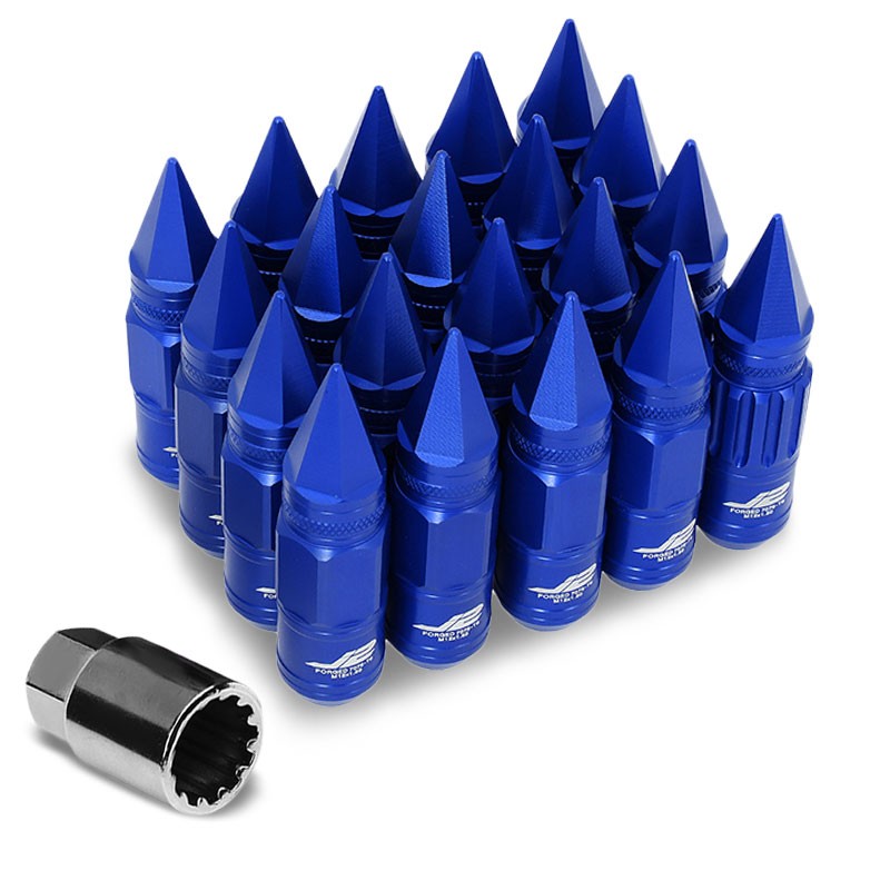 J2 Blue Open Knurled End Acorn+Spike Cap M12 x 1.50 16 Lug Nuts+4 Lock Nuts-Car & Truck Wheels-BuildFastCar-BFC-LN-T7-012-15-BL