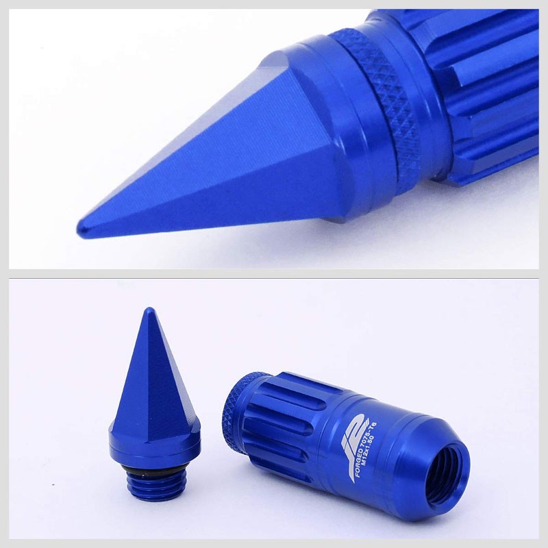 J2 Blue Open Knurled End Acorn+Spike Cap M12 x 1.50 16 Lug Nuts+4 Lock Nuts-Car & Truck Wheels-BuildFastCar-BFC-LN-T7-012-15-BL