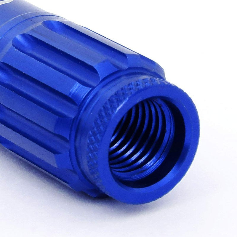 J2 Blue Open Knurled End Acorn+Spike Cap M12 x 1.50 16 Lug Nuts+4 Lock Nuts-Car & Truck Wheels-BuildFastCar-BFC-LN-T7-012-15-BL