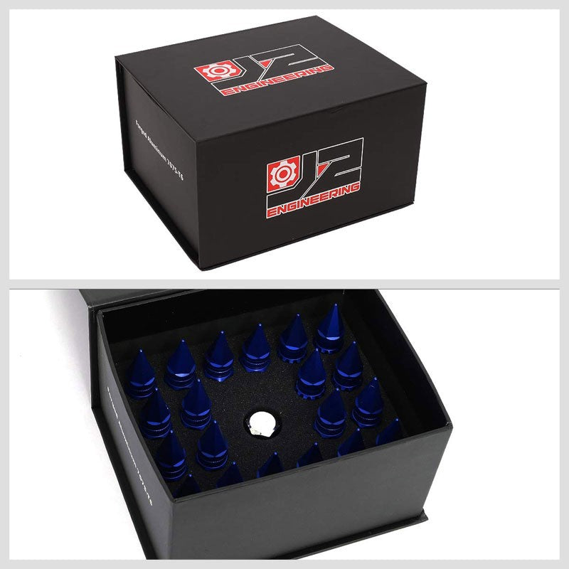 J2 Blue Open Knurled End Acorn+Spike Cap M12 x 1.50 16 Lug Nuts+4 Lock Nuts-Car & Truck Wheels-BuildFastCar-BFC-LN-T7-012-15-BL