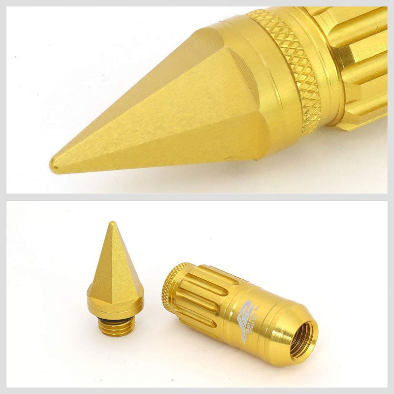 J2 Gold Open Knurled End Acorn+Spike Cap M12 x 1.50 16 Lug Nuts+4 Lock Nuts-Car & Truck Wheels-BuildFastCar-BFC-LN-T7-012-15-GD