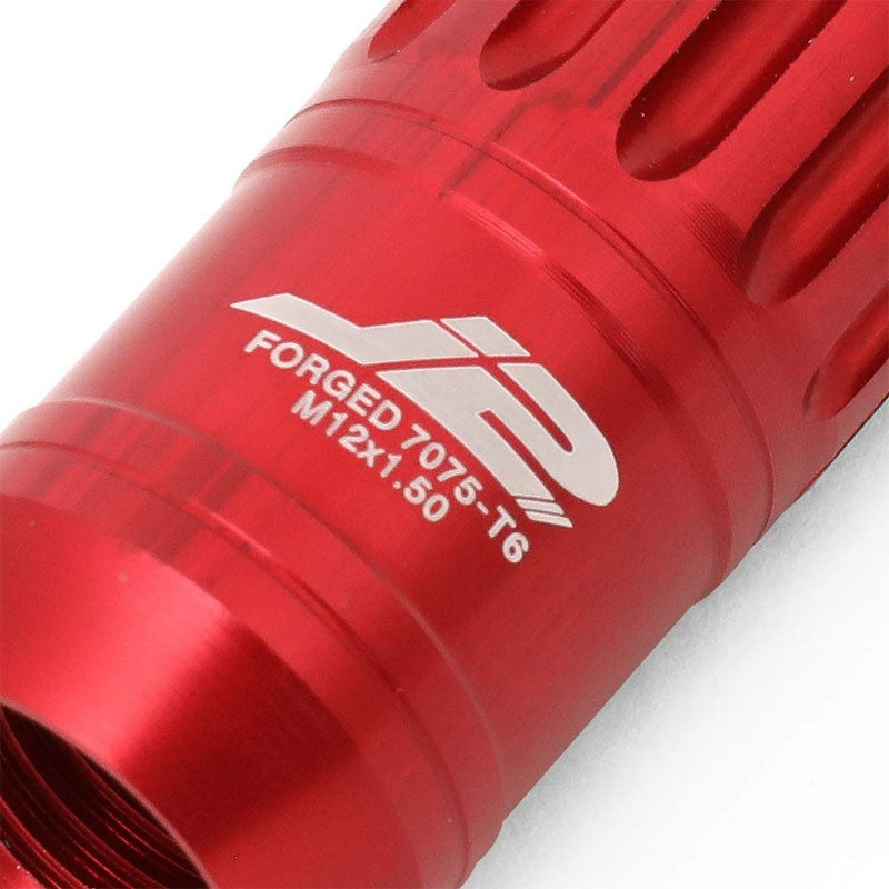 J2 Aluminum Red Open Knurled End Acorn+Spike Cap M12x1.50 16 Lug Nut+4 Lock Nuts-Car & Truck Wheels-BuildFastCar-BFC-LN-T7-012-15-RD