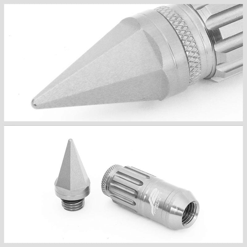 J2 Silver Open Knurled End Acorn+Spike Cap M12 x 1.50 16 Lug Nuts+4 Lock Nuts-Car & Truck Wheels-BuildFastCar-BFC-LN-T7-012-15-SL