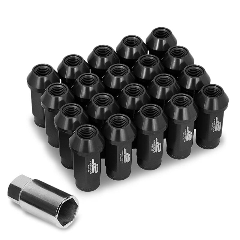 J2 Aluminum Black Open Knurled End Acorn Tuner M12 x 1.50 25MM OD/50MM Lug Nuts-Car &amp; Truck Wheels-BuildFastCar