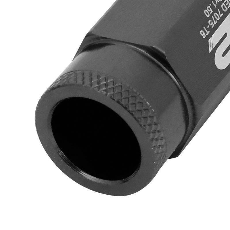 J2 Aluminum Black Open Knurled End Acorn Tuner M12 x 1.50 25MM OD/50MM Lug Nuts-Car & Truck Wheels-BuildFastCar