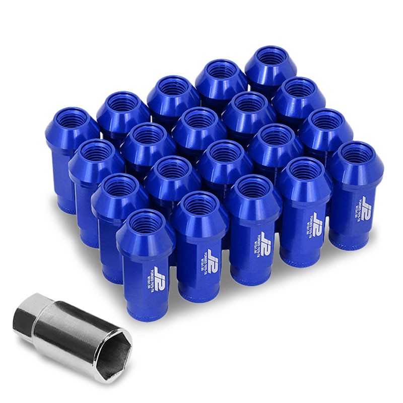 J2 Aluminum Blue Open Knurled End Acorn Tuner M12 x 1.50 25MM OD/50MM Lug Nuts-Car &amp; Truck Wheels-BuildFastCar