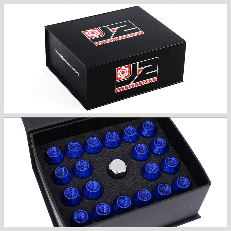 J2 Aluminum Blue Open Knurled End Acorn Tuner M12 x 1.50 25MM OD/50MM Lug Nuts-Car & Truck Wheels-BuildFastCar