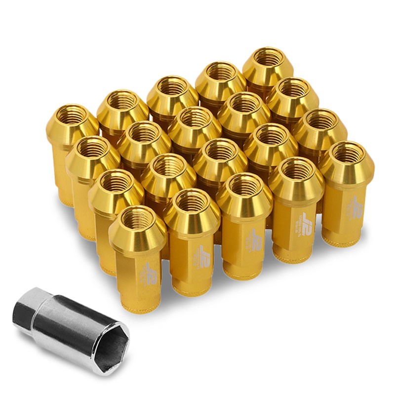 J2 Aluminum Gold Open Knurled End Acorn Tuner M12 x 1.50 25MM OD/50MM Lug Nuts-Car & Truck Wheels-BuildFastCar