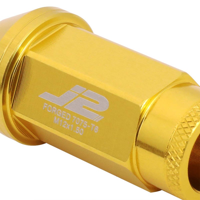 J2 Aluminum Gold Open Knurled End Acorn Tuner M12 x 1.50 25MM OD/50MM Lug Nuts-Car & Truck Wheels-BuildFastCar
