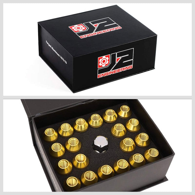 J2 Aluminum Gold Open Knurled End Acorn Tuner M12 x 1.50 25MM OD/50MM Lug Nuts-Car & Truck Wheels-BuildFastCar