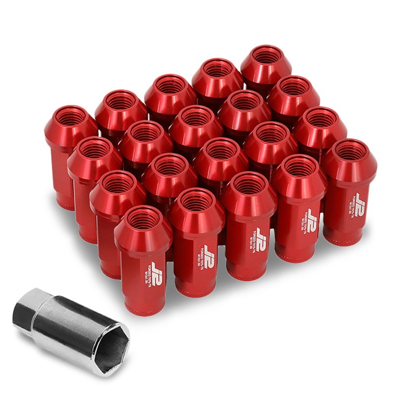 J2 Aluminum Red Open Knurled End Acorn Tuner M12 x 1.50 25MM OD/50MM Lug Nuts-Car &amp; Truck Wheels-BuildFastCar