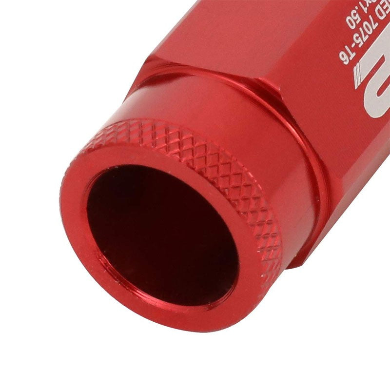 J2 Aluminum Red Open Knurled End Acorn Tuner M12 x 1.50 25MM OD/50MM Lug Nuts-Car & Truck Wheels-BuildFastCar