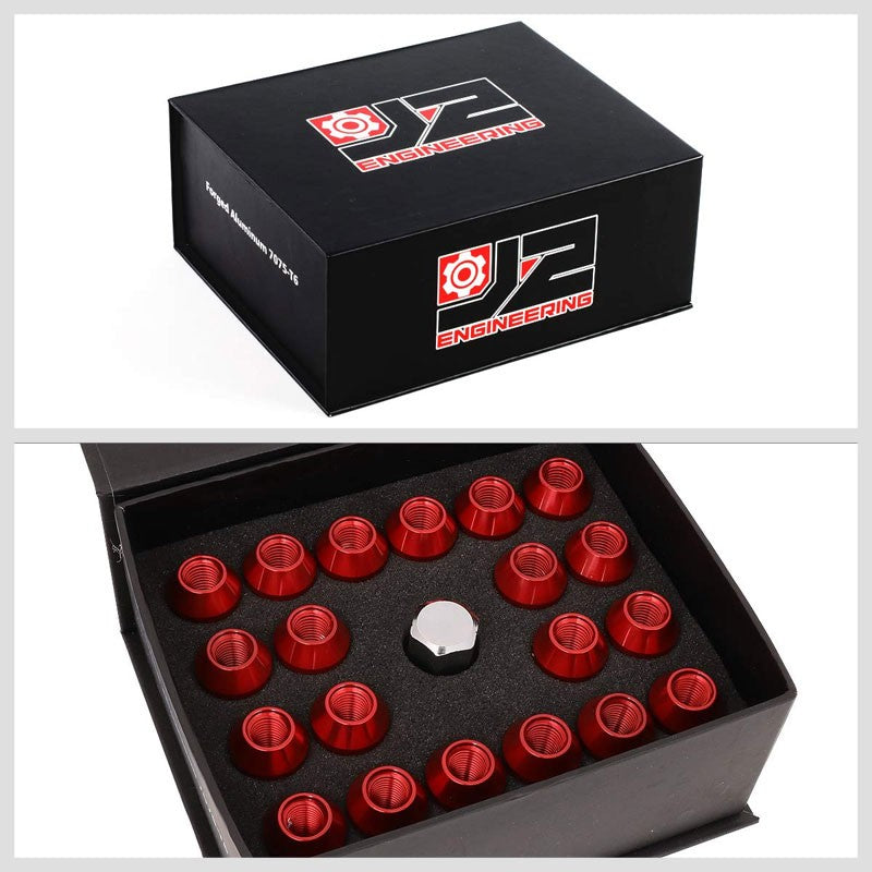 J2 Aluminum Red Open Knurled End Acorn Tuner M12 x 1.50 25MM OD/50MM Lug Nuts-Car & Truck Wheels-BuildFastCar