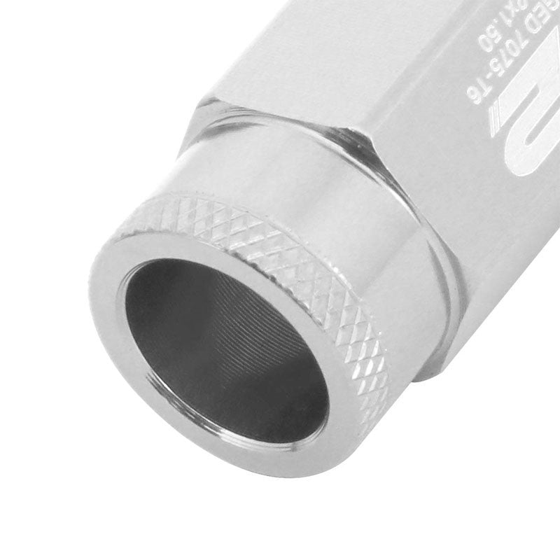 J2 Aluminum Silver Open Knurled End Acorn Tuner M12 x 1.50 25MM OD/50MM Lug Nuts-Car & Truck Wheels-BuildFastCar