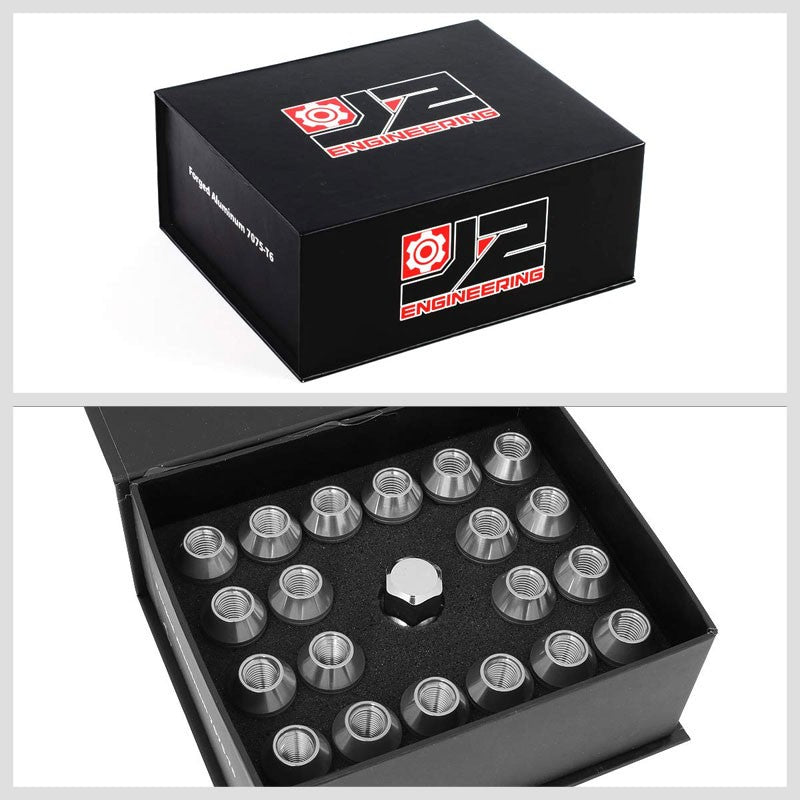 J2 Aluminum Silver Open Knurled End Acorn Tuner M12 x 1.50 25MM OD/50MM Lug Nuts-Car & Truck Wheels-BuildFastCar