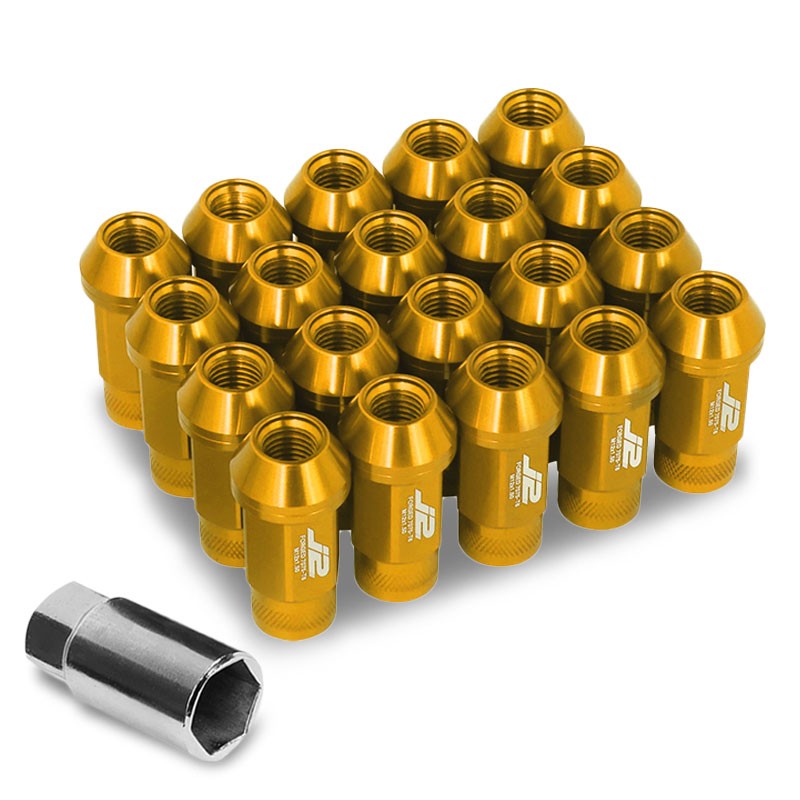 J2 Gold Open Knurled Top Acorn Tuner M12 x 1.50 25MM OD/50MM Height Lug Nuts-Car & Truck Wheels-BuildFastCar