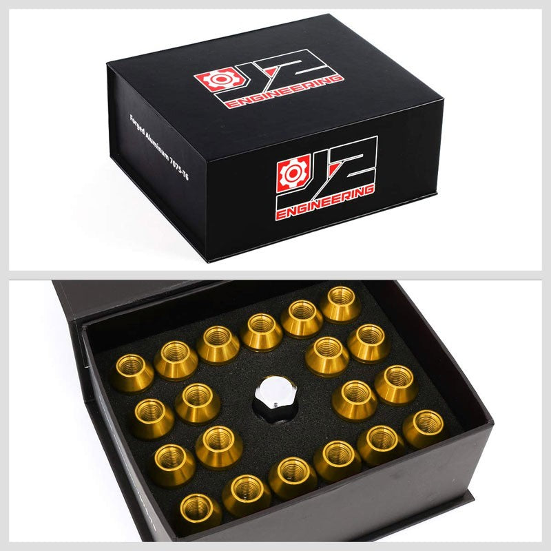 J2 Gold Open Knurled Top Acorn Tuner M12 x 1.50 25MM OD/50MM Height Lug Nuts-Car & Truck Wheels-BuildFastCar