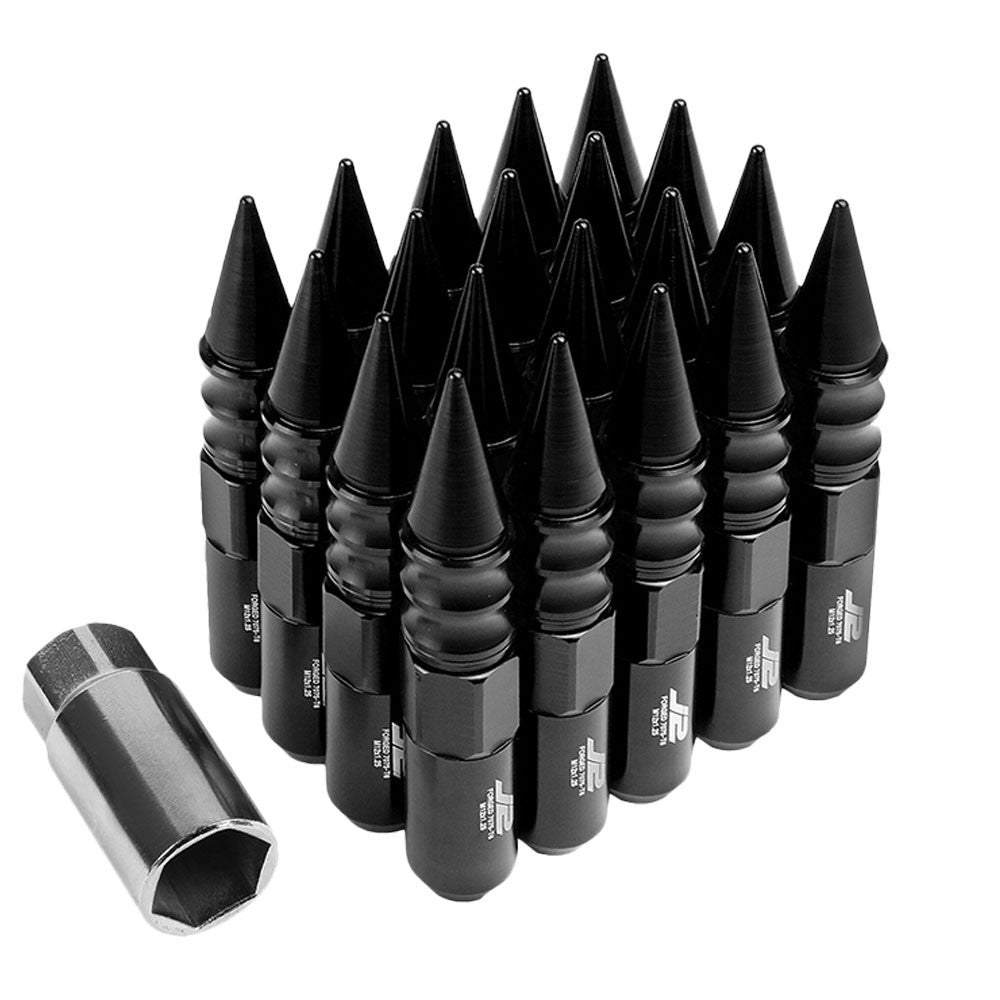 J2 Black Open End Acorn Tuner w/ Spike Cap Lug Nuts Conical Seat M12x1.25 T7-015