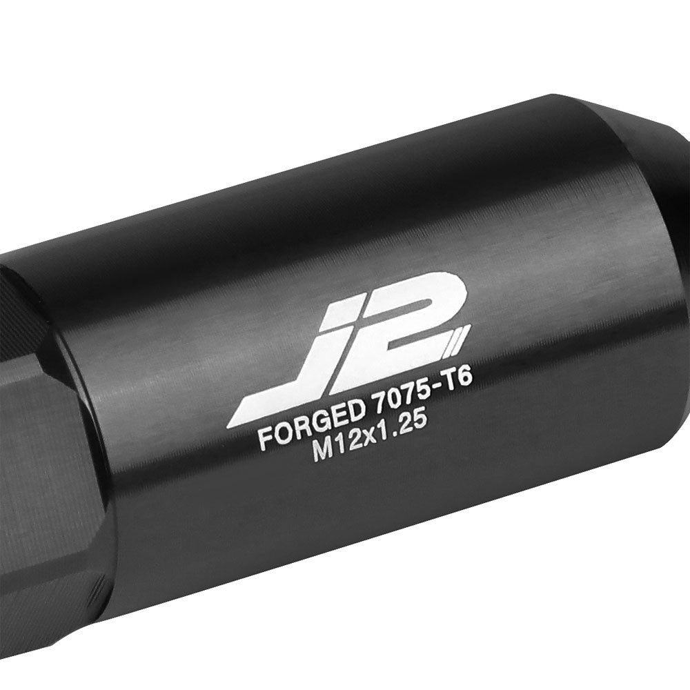 J2 Black Open End Acorn Tuner w/ Spike Cap Lug Nuts Conical Seat M12x1.25 T7-015-Car & Truck Wheels-BuildFastCar
