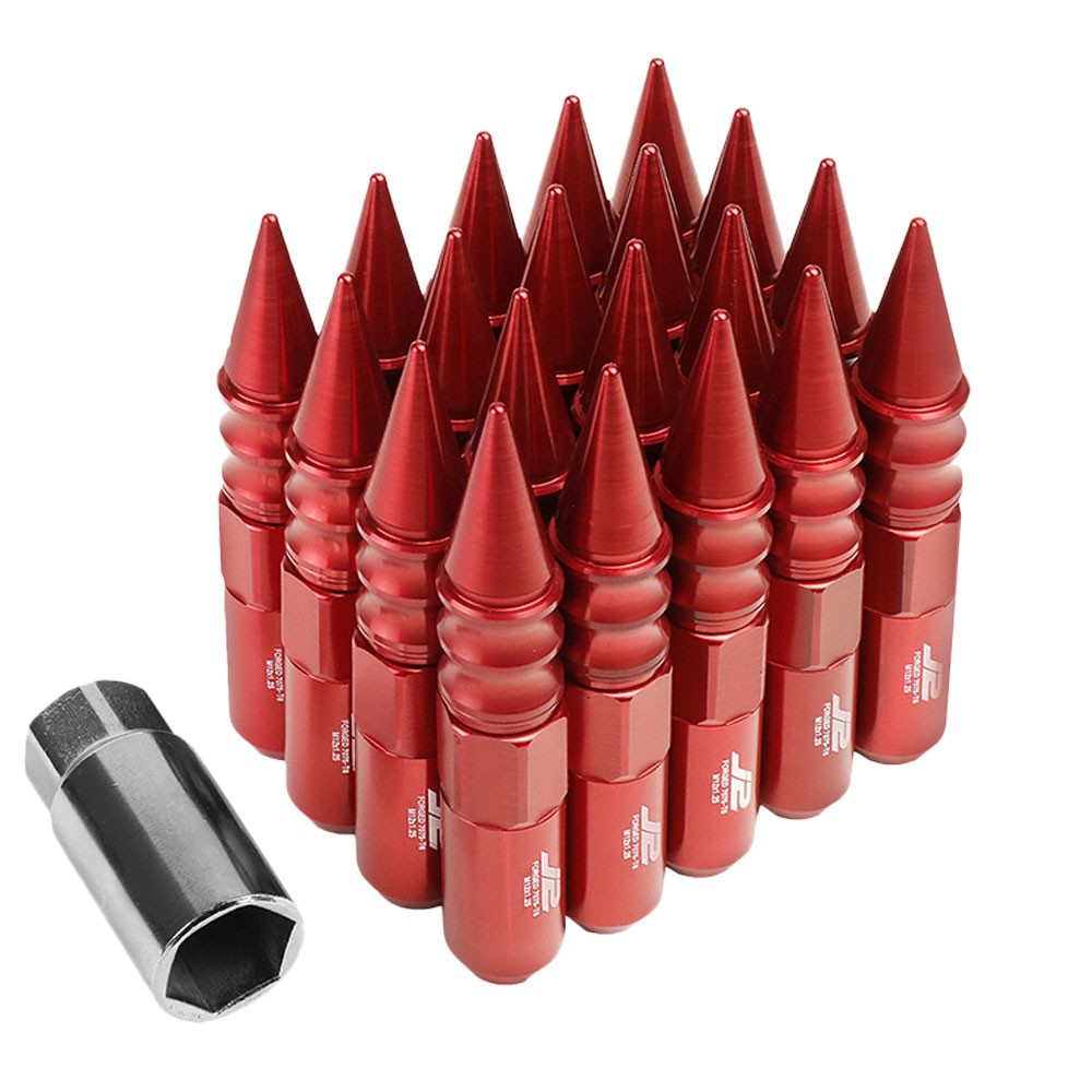 J2 Red Open End Acorn Tuner w/ Spike Cap Lug Nuts Conical Seat M12x1.25 T7-015