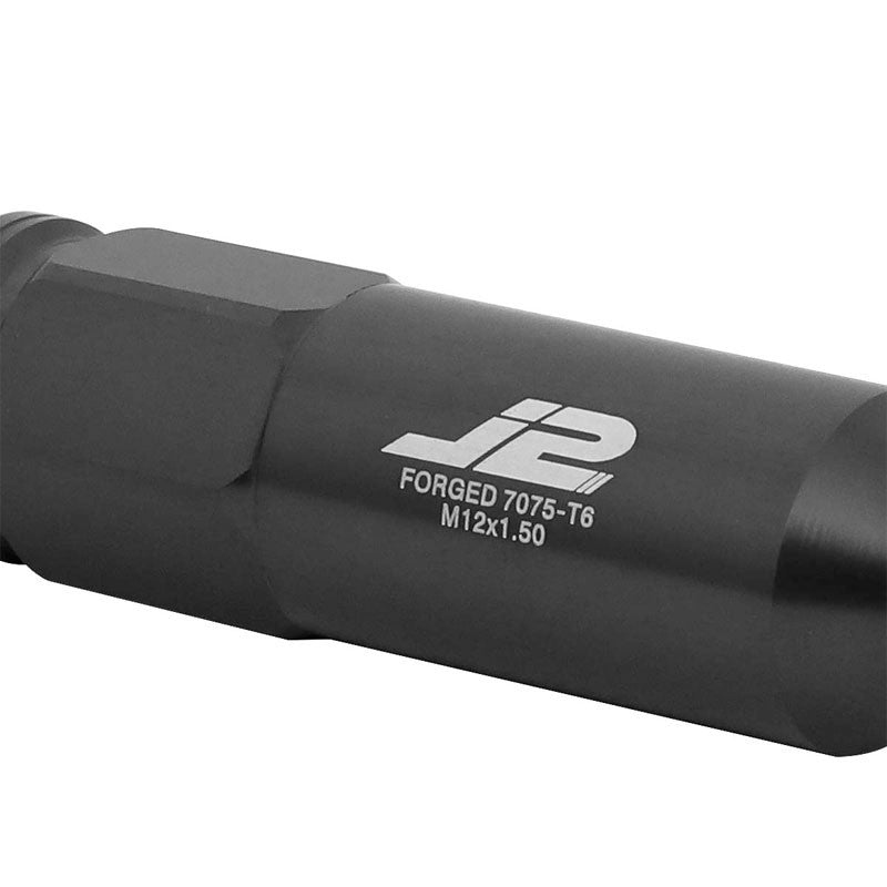 J2 Aluminum Black Open End Acorn Tuner+Spike Cap M12x1.50 25MM OD/123MM Lug Nuts-Car & Truck Wheels-BuildFastCar