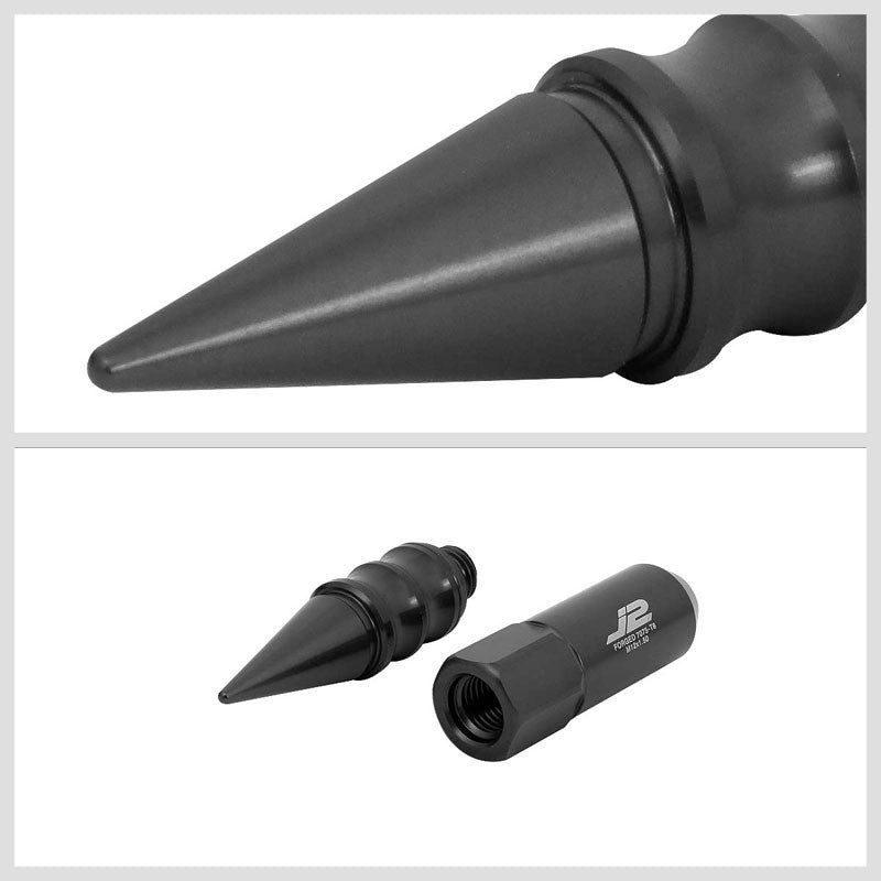 J2 Aluminum Black Open End Acorn Tuner+Spike Cap M12x1.50 25MM OD/123MM Lug Nuts-Car & Truck Wheels-BuildFastCar