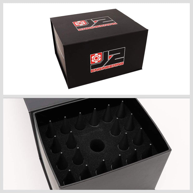 J2 Aluminum Black Open End Acorn Tuner+Spike Cap M12x1.50 25MM OD/123MM Lug Nuts-Car & Truck Wheels-BuildFastCar
