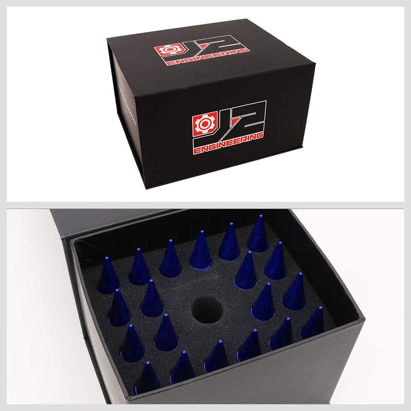 J2 Aluminum Blue Open End Acorn Tuner+Spike Cap M12x1.50 25MM OD/123MM Lug Nuts-Car & Truck Wheels-BuildFastCar