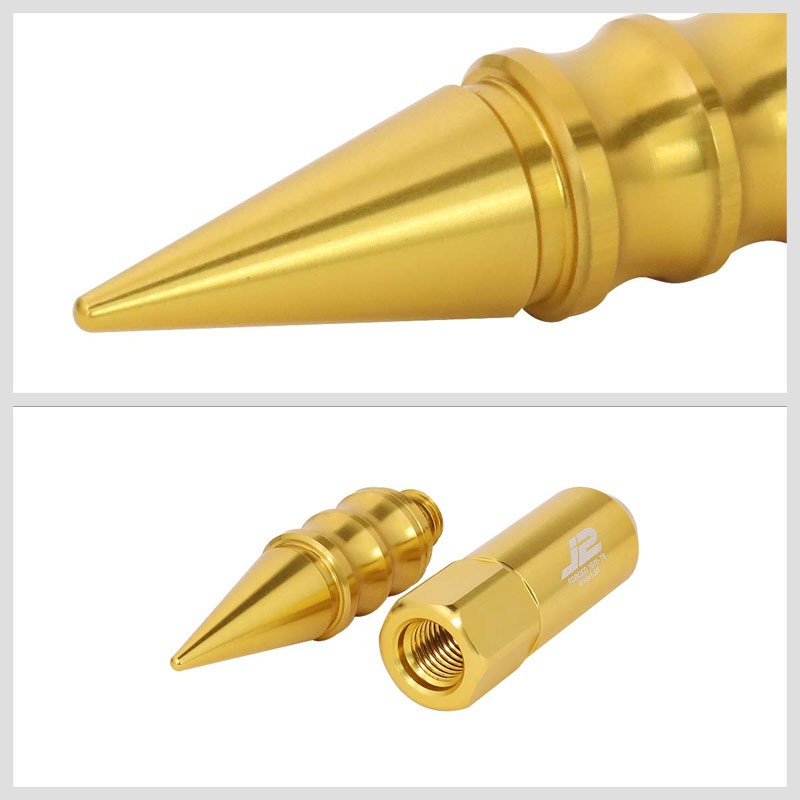 J2 Aluminum Gold Open End Acorn Tuner+Spike Cap M12x1.50 25MM OD/123MM Lug Nuts-Car & Truck Wheels-BuildFastCar