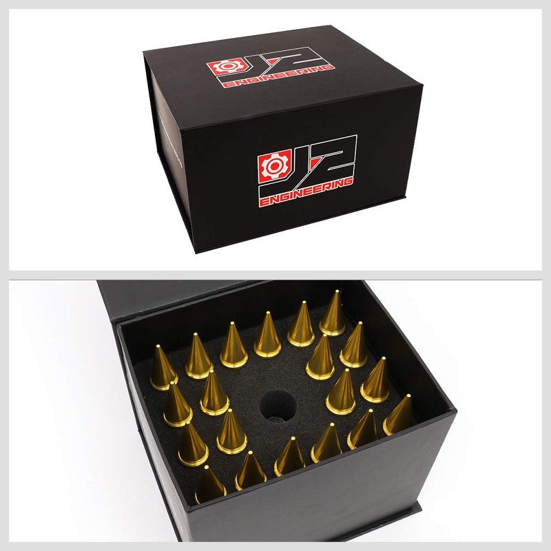 J2 Aluminum Gold Open End Acorn Tuner+Spike Cap M12x1.50 25MM OD/123MM Lug Nuts-Car & Truck Wheels-BuildFastCar