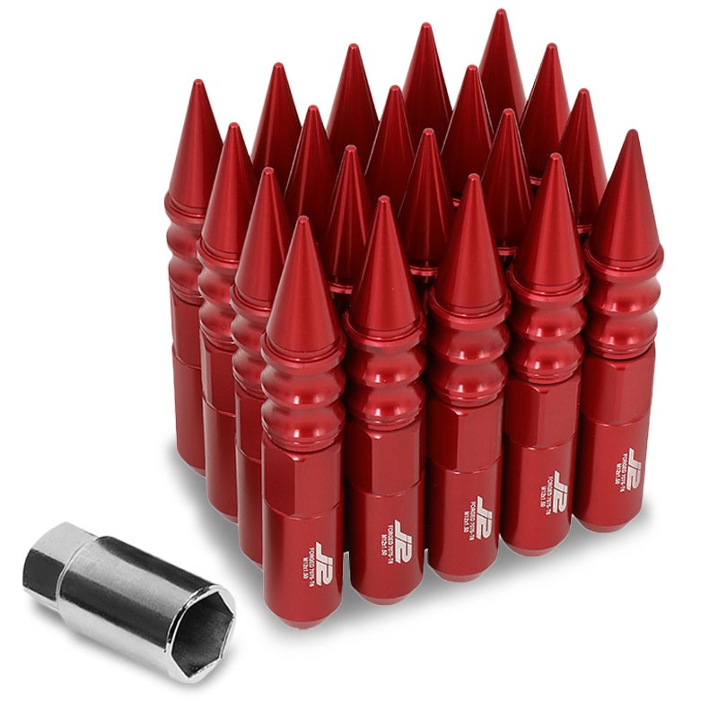 J2 Aluminum Red Open End Acorn Tuner+Spike Cap M12 x 1.50 25MM OD/123MM Lug Nuts-Car & Truck Wheels-BuildFastCar