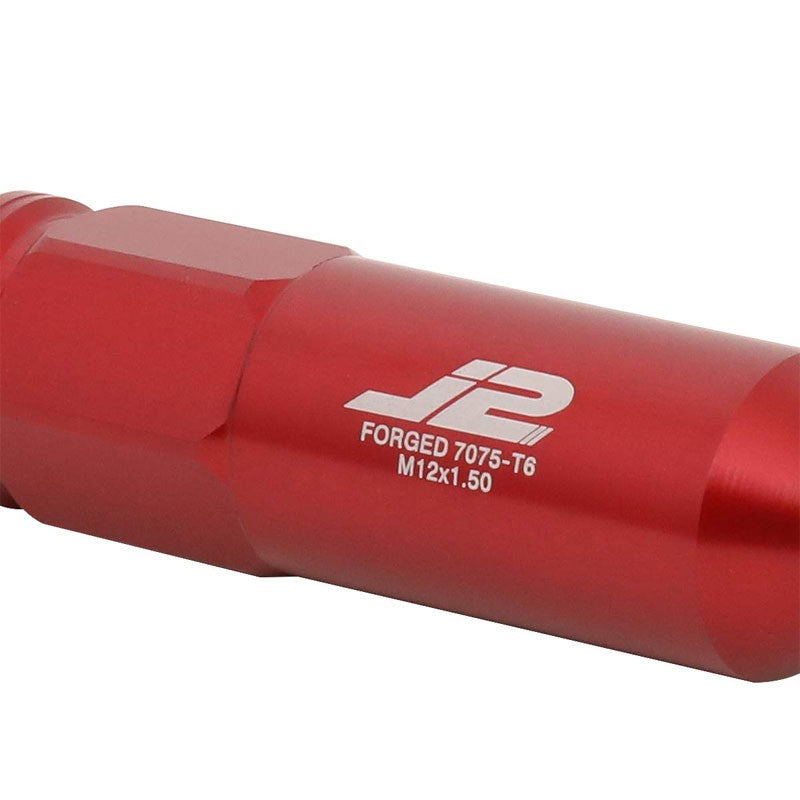 J2 Aluminum Red Open End Acorn Tuner+Spike Cap M12 x 1.50 25MM OD/123MM Lug Nuts-Car & Truck Wheels-BuildFastCar