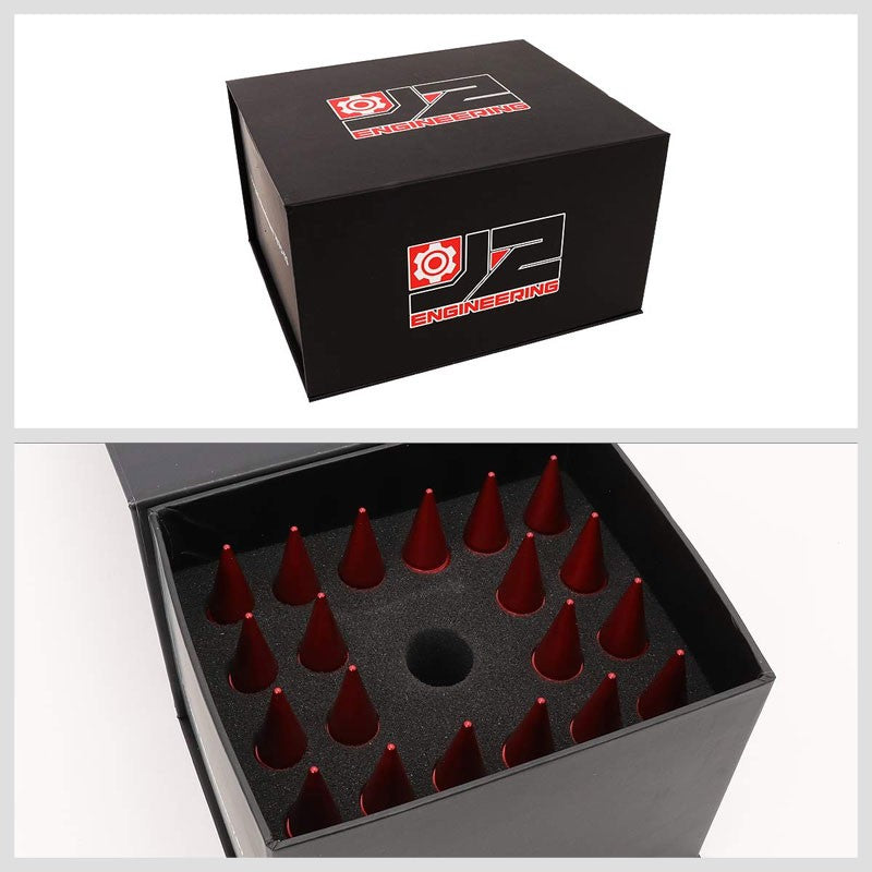 J2 Aluminum Red Open End Acorn Tuner+Spike Cap M12 x 1.50 25MM OD/123MM Lug Nuts-Car & Truck Wheels-BuildFastCar