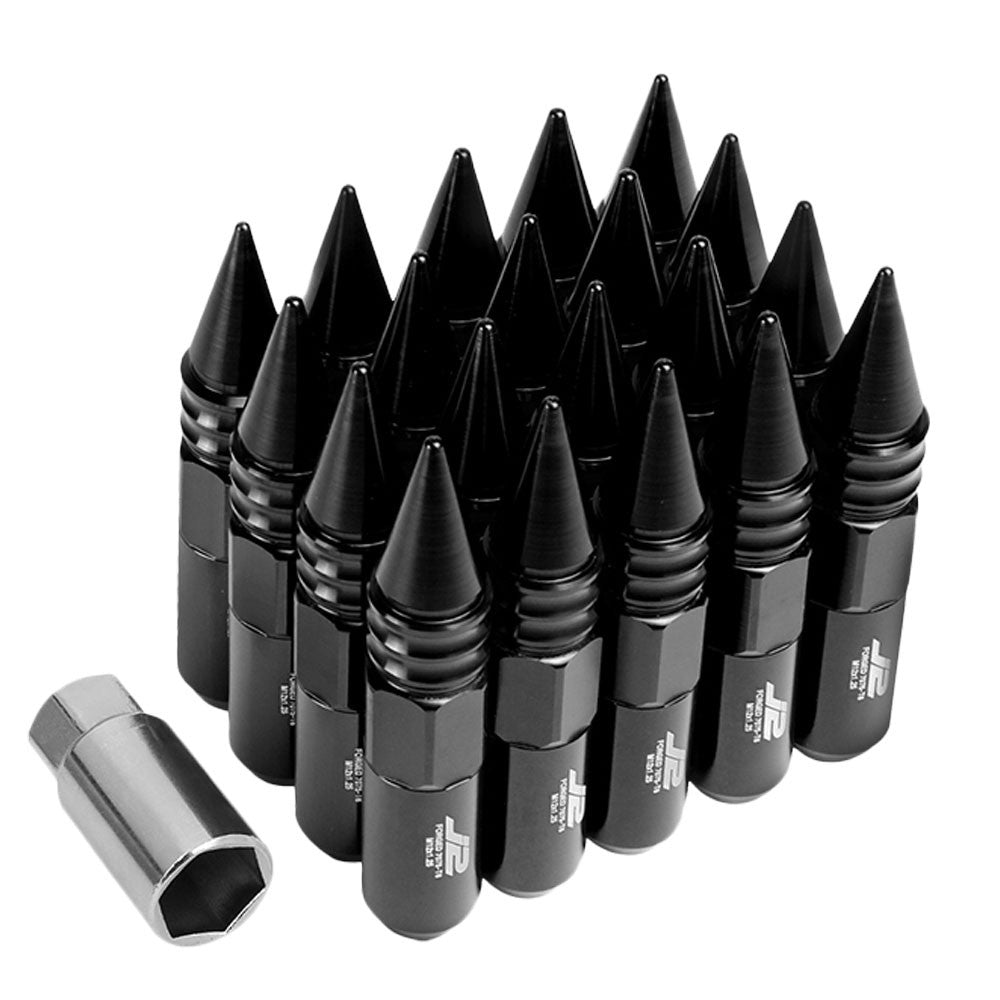 J2 Black Open End Acorn Tuner w/ Spike Cap Lug Nuts Conical Seat M12x1.25 T7-016