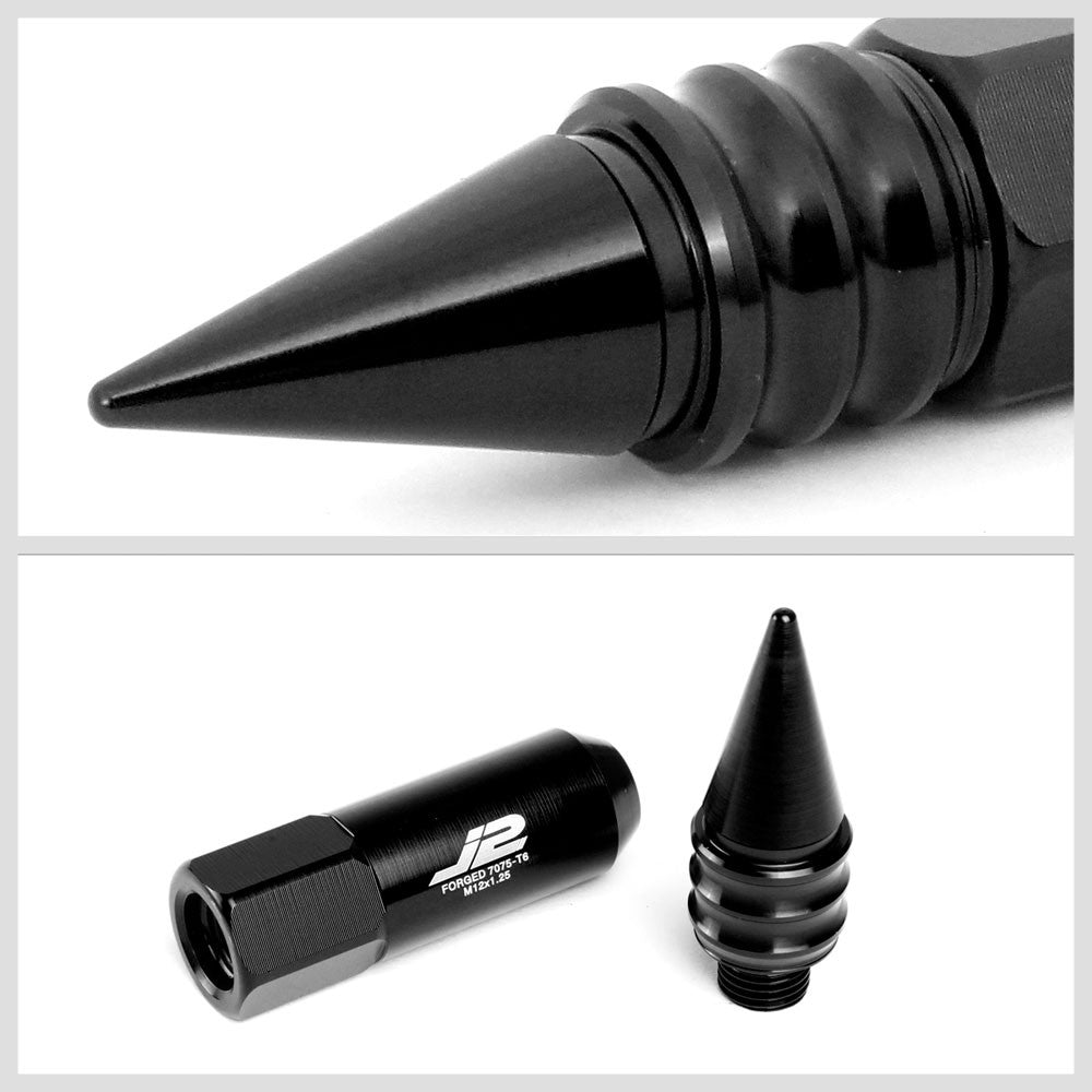 J2 Black Open End Acorn Tuner w/ Spike Cap Lug Nuts Conical Seat M12x1.25 T7-016-Car & Truck Wheels-BuildFastCar