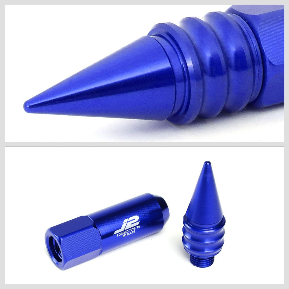 J2 Blue Open End Acorn Tuner w/ Spike Cap Lug Nuts Conical Seat M12x1.25 T7-016-Car & Truck Wheels-BuildFastCar