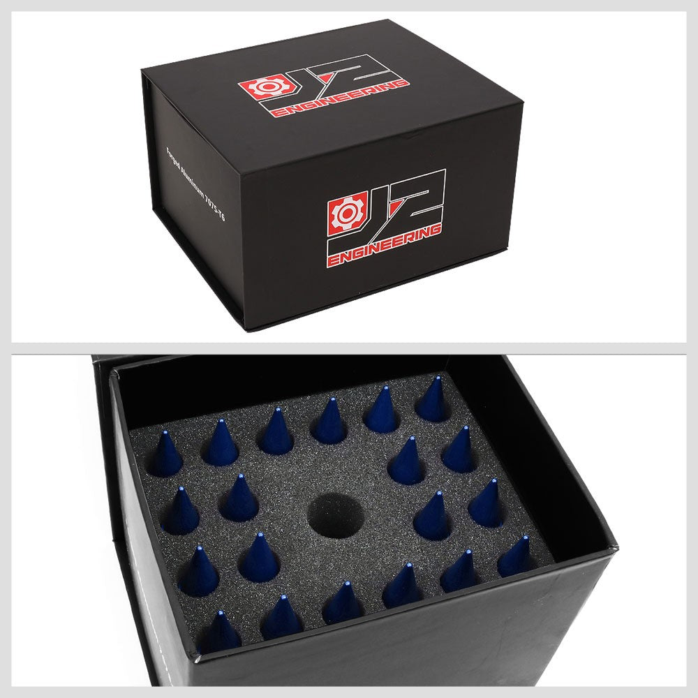 J2 Blue Open End Acorn Tuner w/ Spike Cap Lug Nuts Conical Seat M12x1.25 T7-016-Car & Truck Wheels-BuildFastCar